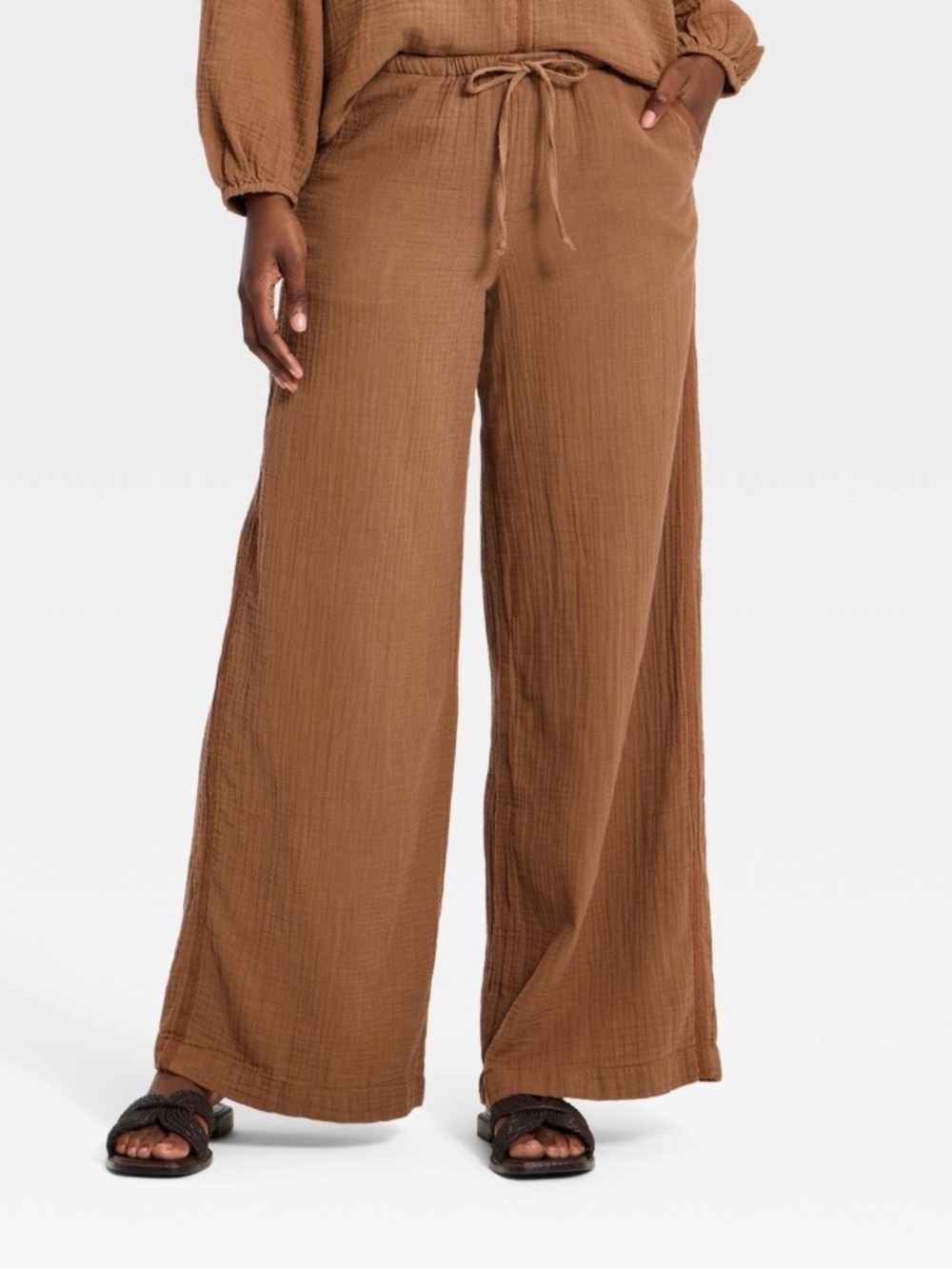 Universal Thread Brown Gauze Wide Leg Pull-On Pants XS NWT